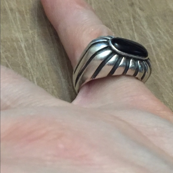 Vintage onyx 925 sterling silver ring signed SE - Picture 5 of 6